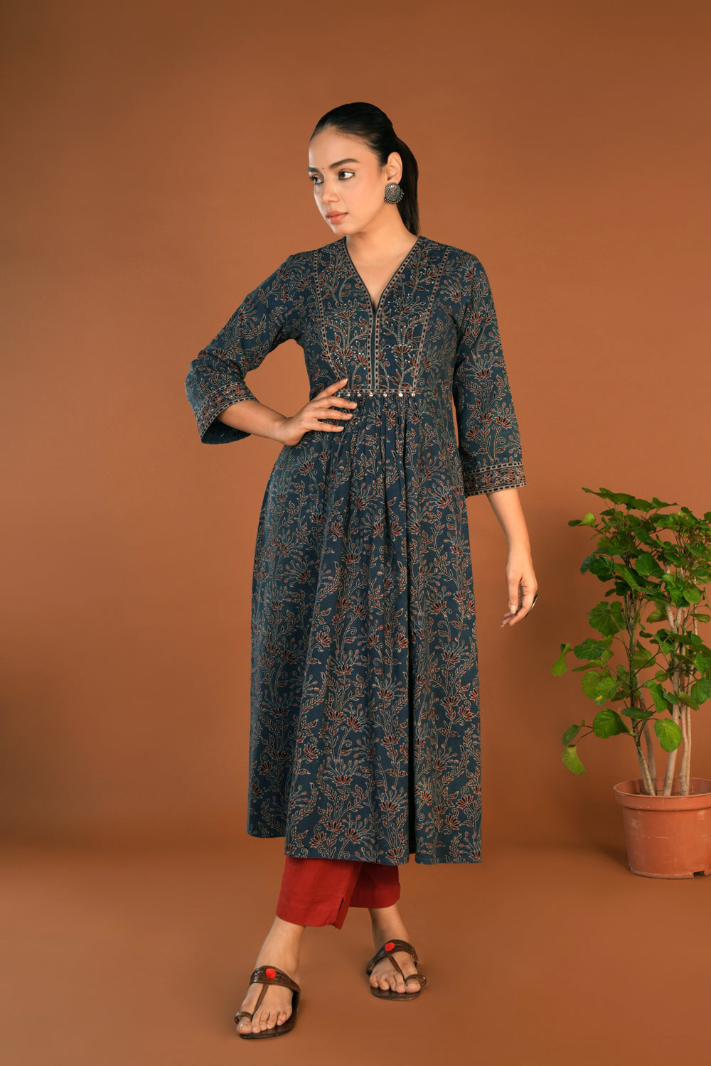 Image of Indigo blue Ajrakh Hand block printed Kurti